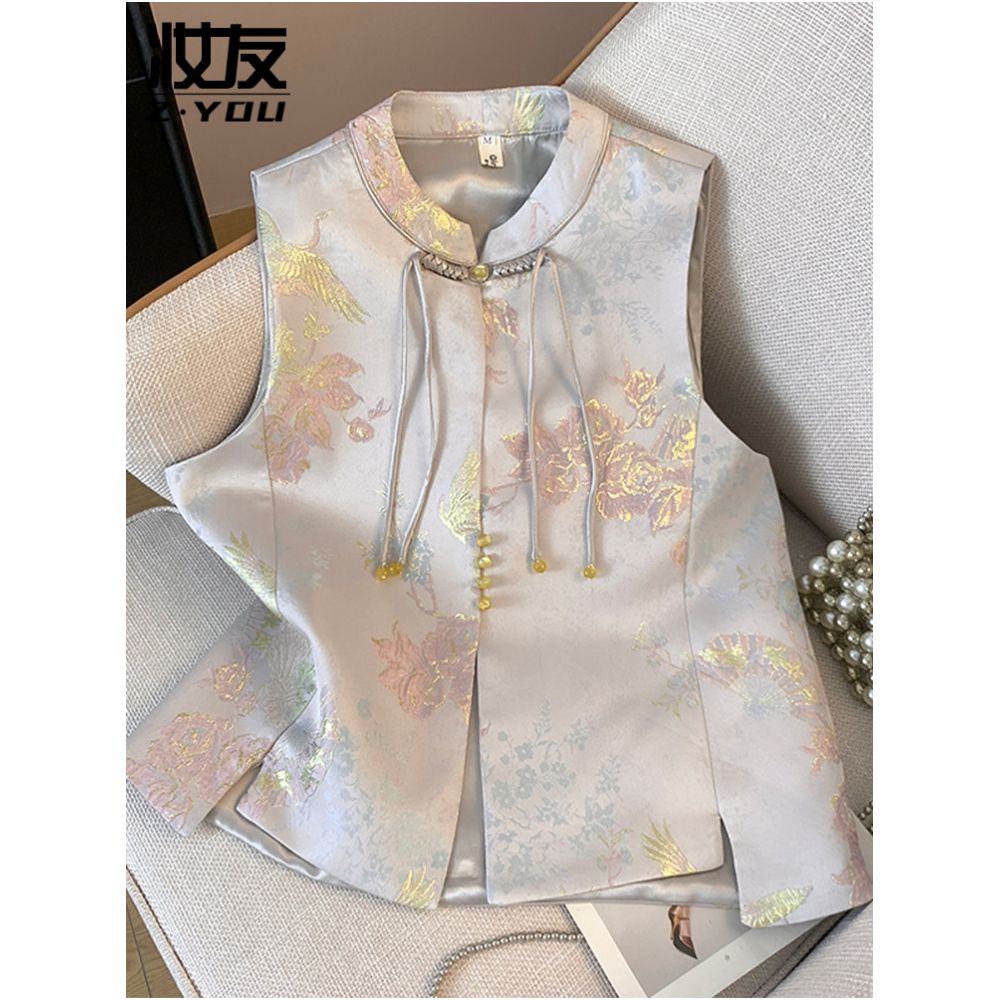 New Chinese style vest jacket for women in 2025 with a high end ethnic style Tang style cheongsam and satin vest top image 0