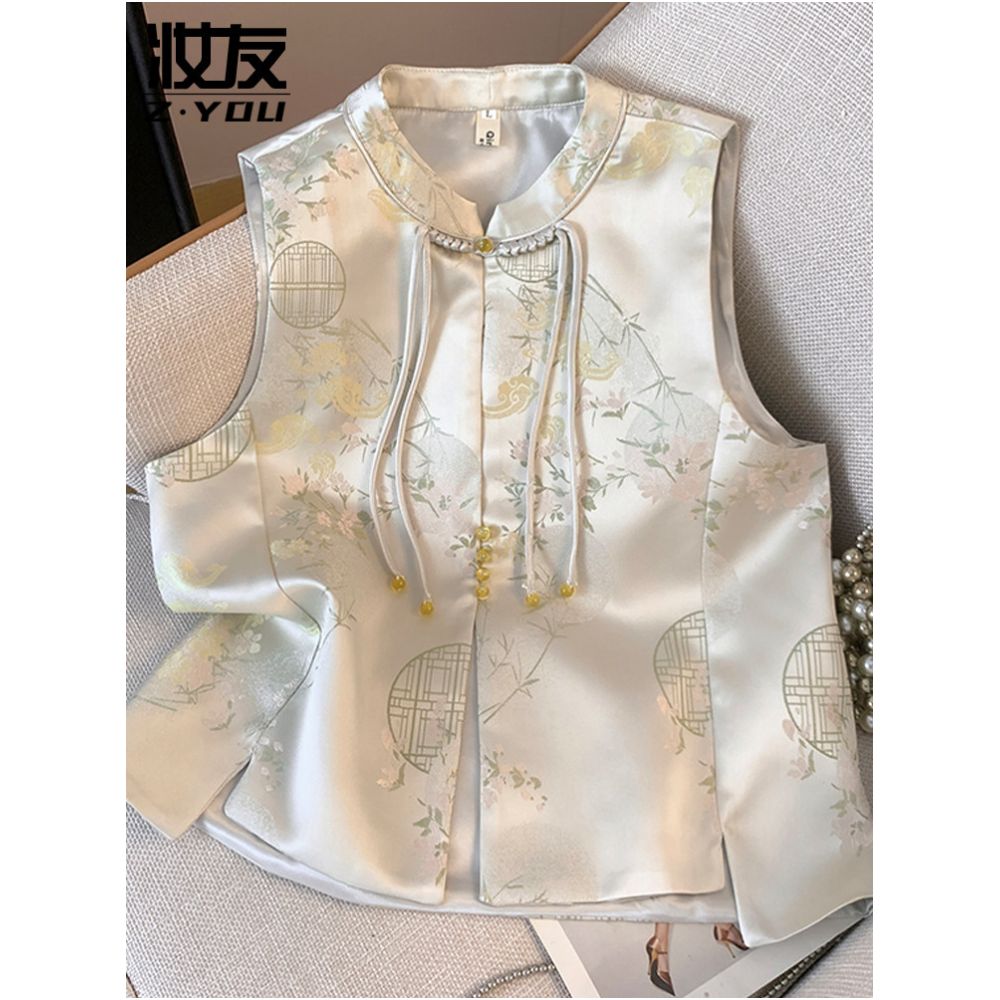 New Chinese style vest jacket for women in 2025 with a high end ethnic style Tang style cheongsam and satin vest top image 1