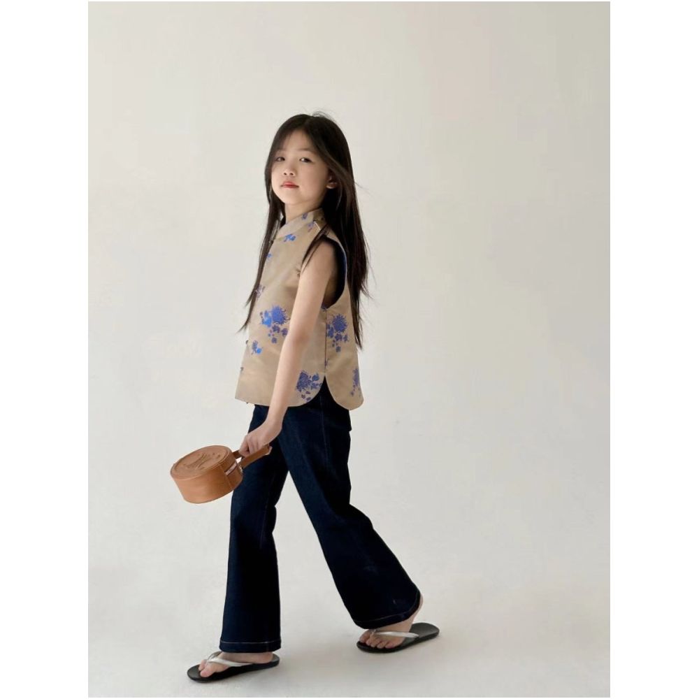 Children s new Chinese champagne colored vest 25 Spring and Autumn girls niche design parent child outfit Chinese style set image 0