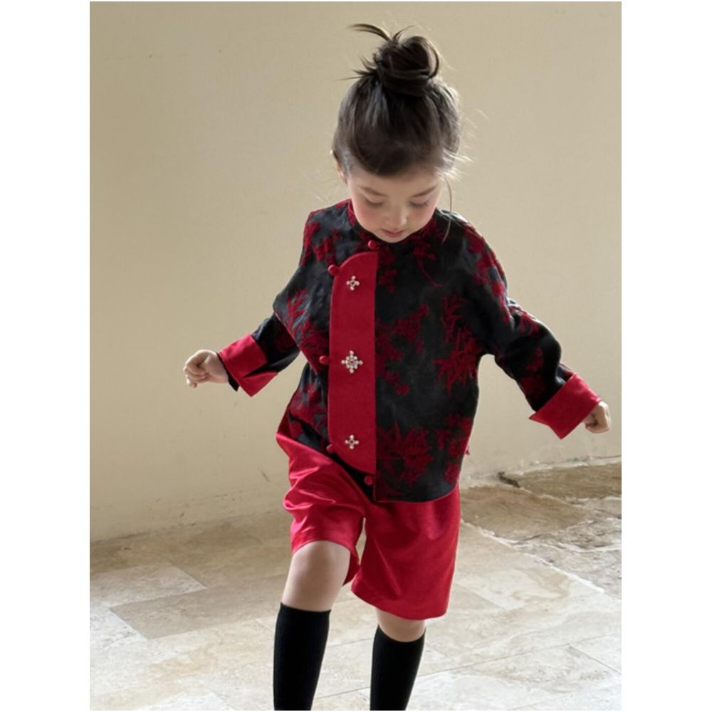 In stock 2026 new girls new Chinese style coat autumn and new year battle robe baby Tang outfit festive red top image 0