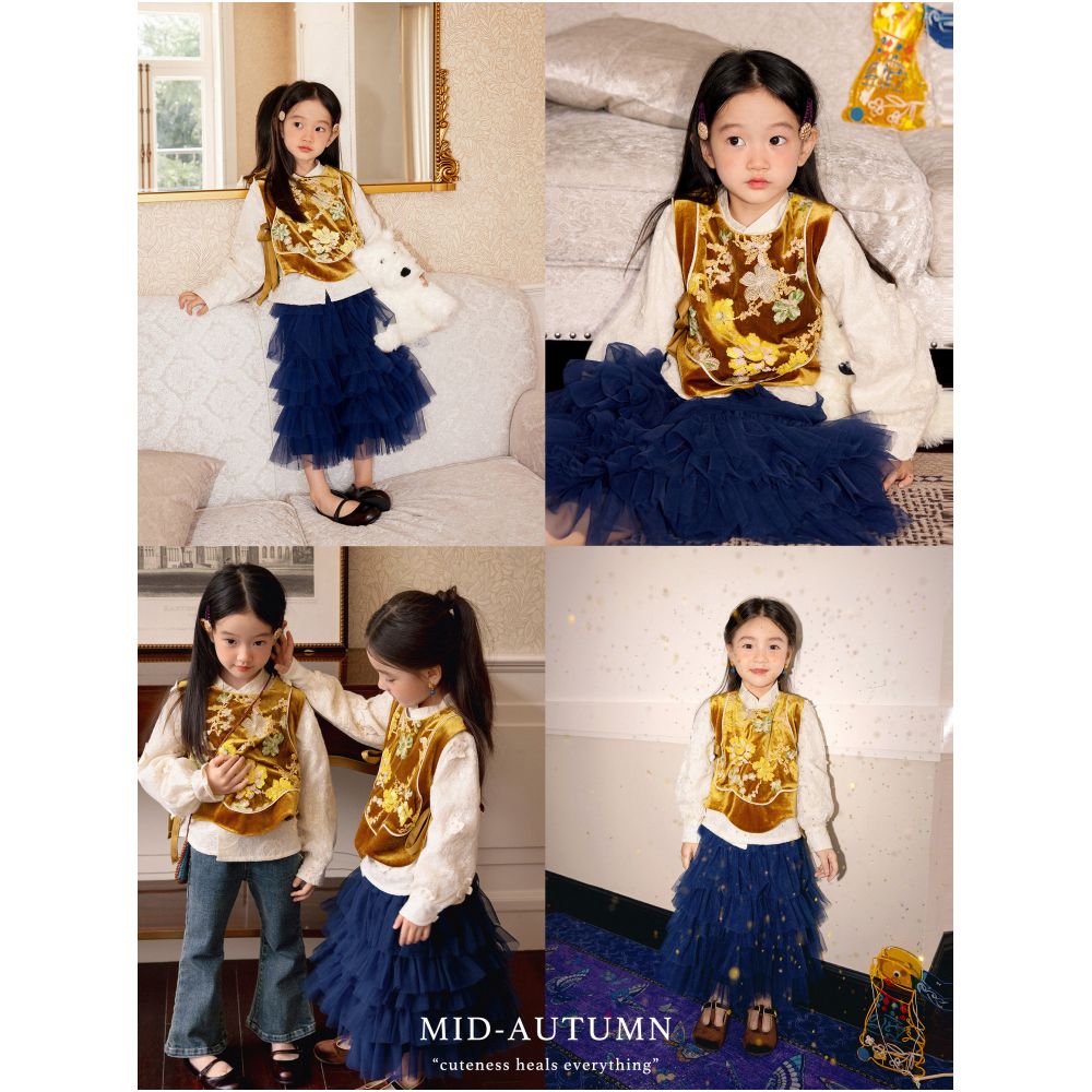 Add Q Original Gilded Guiying New Chinese style sequin embroidered velvet vest mesh fluffy half skirt New Year s wear image 1