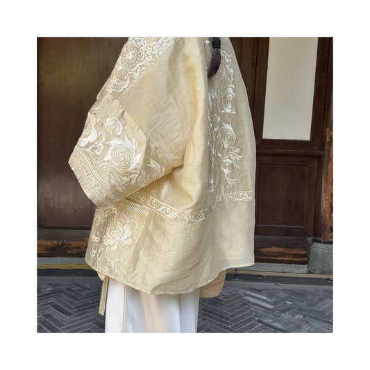 ASAYA5568 – Golden Whisper Embroidered Linen Kimono ✨🌾