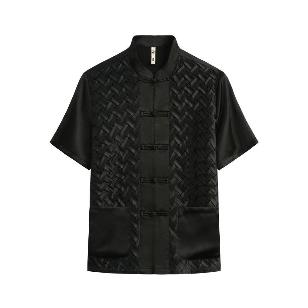 Summer Tang style men s copper ammonia silk short sleeved Chinese China Chic stand collar shirt men s retro China Chic handmade button shirt image 2