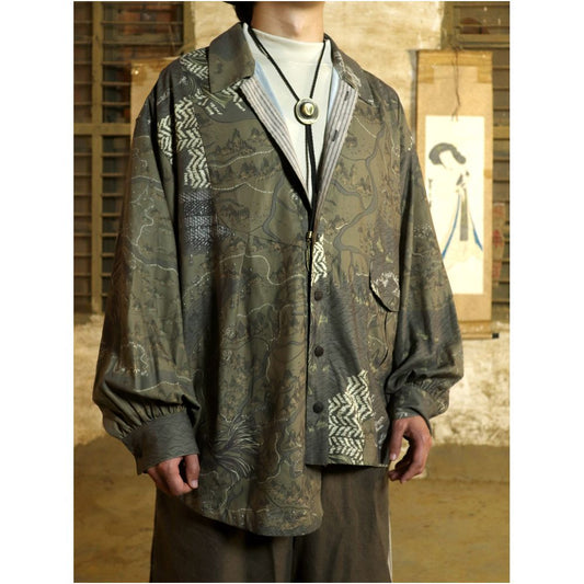 ASAYAHOMME1539 – Majestic Crane Jacquard Jacket 🦢🌊