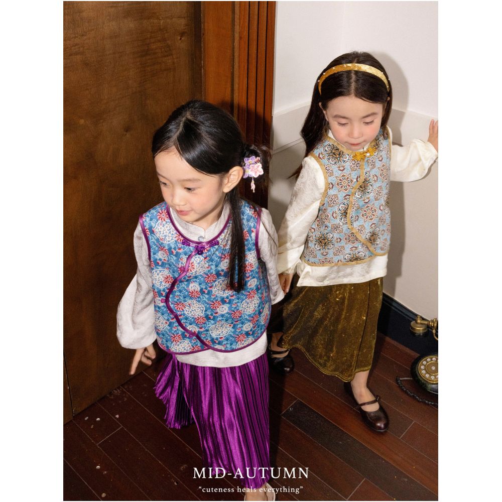 Add Q Original Jin Ling Yu Man New Chinese Flower Vest Velvet Pants Half Skirt Satin Fold Skirt for Girls image 1