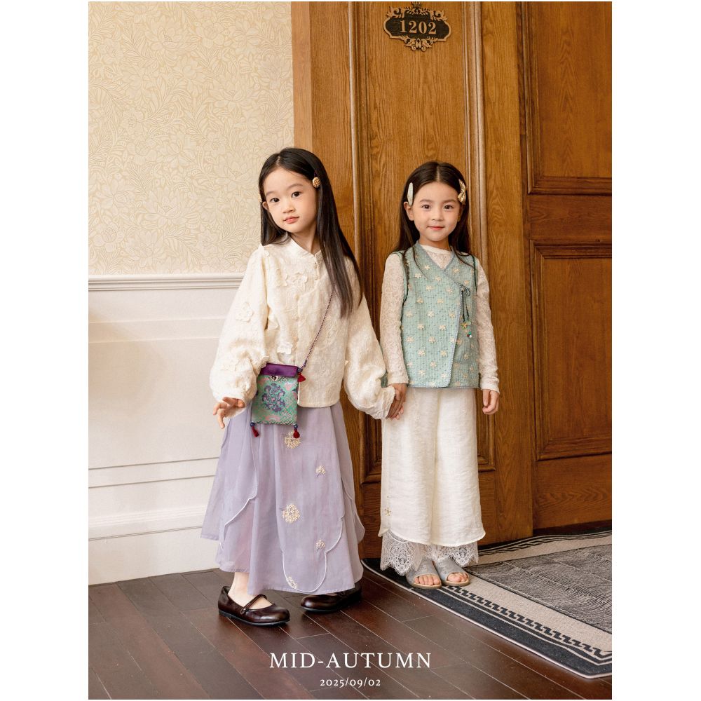 Add Q Original Yayun Layered Butterfly New Chinese Heavy Industry Lace Butterfly Shirt Top Ma Mian Skirt Parent Child Girl image 1