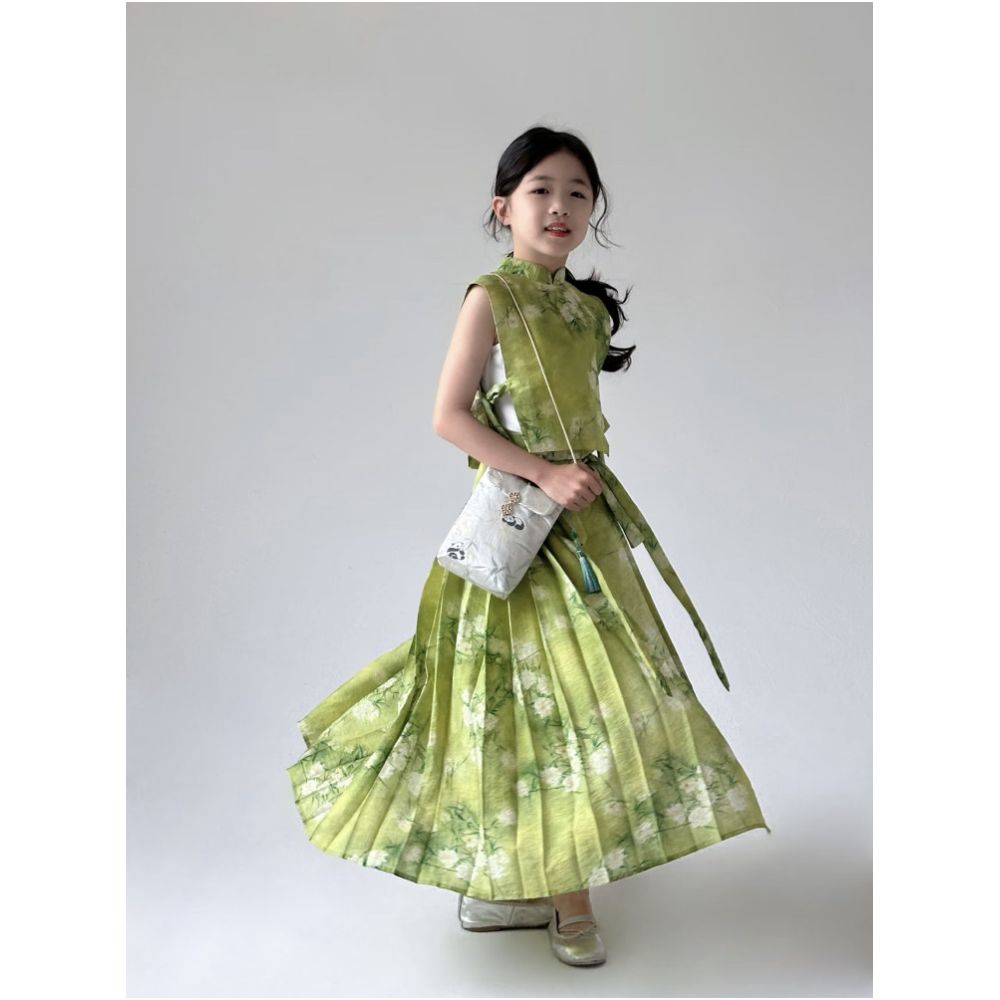 Gardenia flower blooming niche design for girls parent child Chinese style Hanfu horse face skirt set image 1