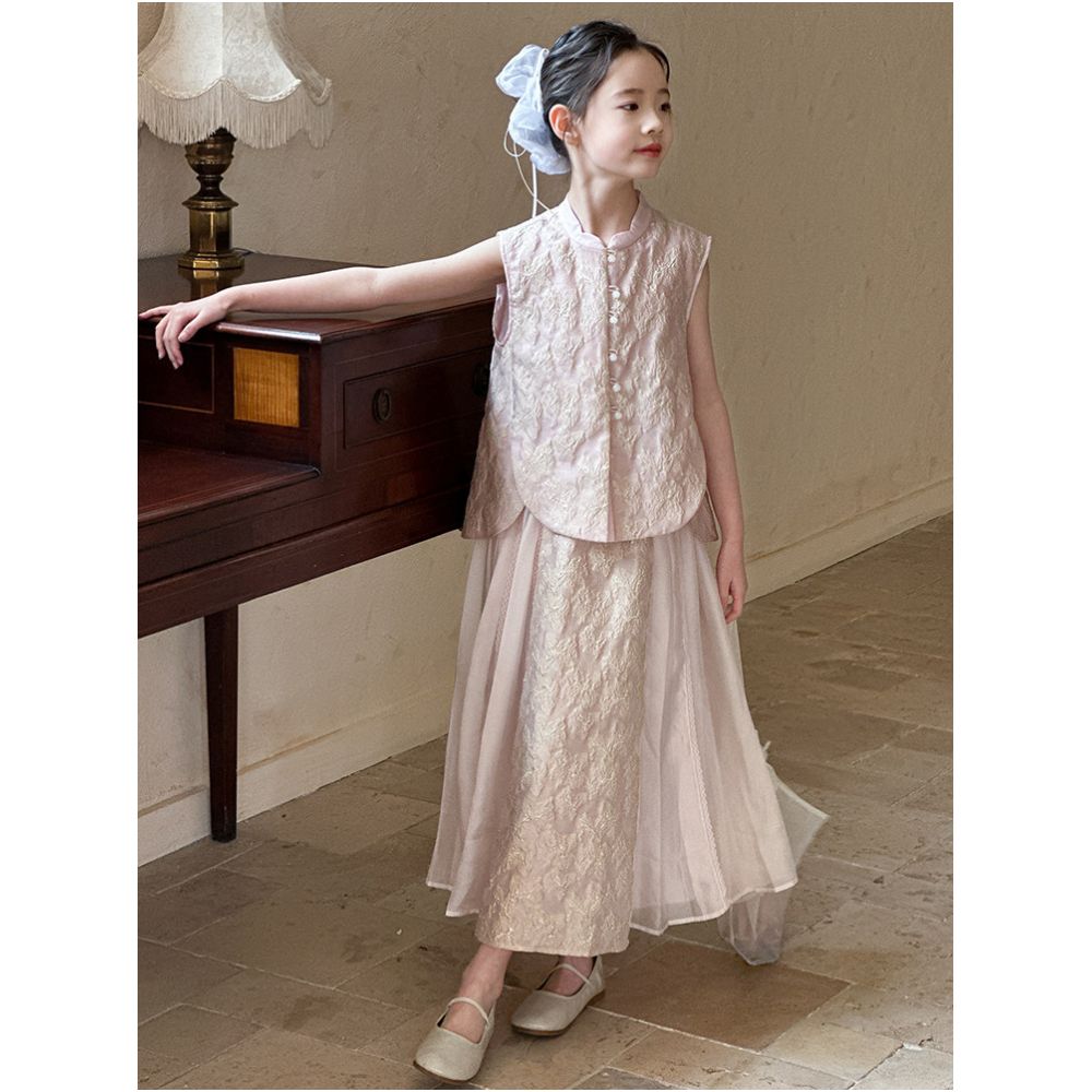 Girls New Chinese Hanfu Set Summer 2025 New Style Children s National Style Beautiful Sleeveless Half Skirt Summer Dress for Girls image 0