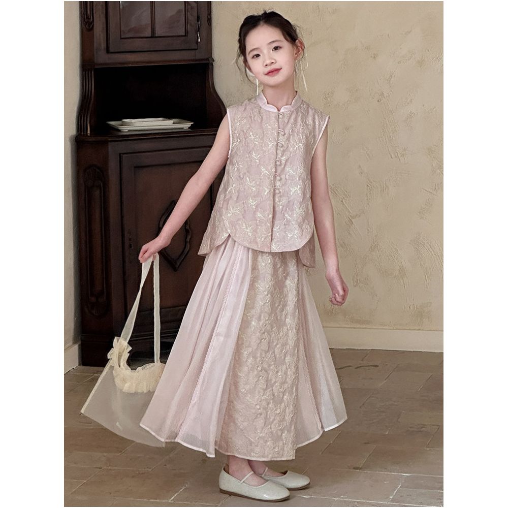 Girls New Chinese Hanfu Set Summer 2025 New Style Children s National Style Beautiful Sleeveless Half Skirt Summer Dress for Girls image 1