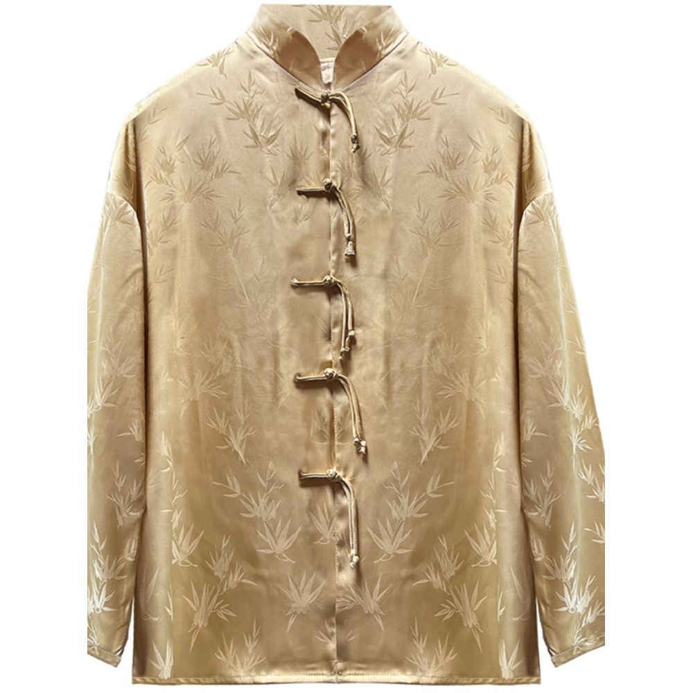 Half Leisure Collection u003cBamboo Shadow u003eSpring and Autumn Jacquard Shirt Stand up Collar Shirt New Chinese Men s Wear Women s Chinese Style Tang Costume image 4