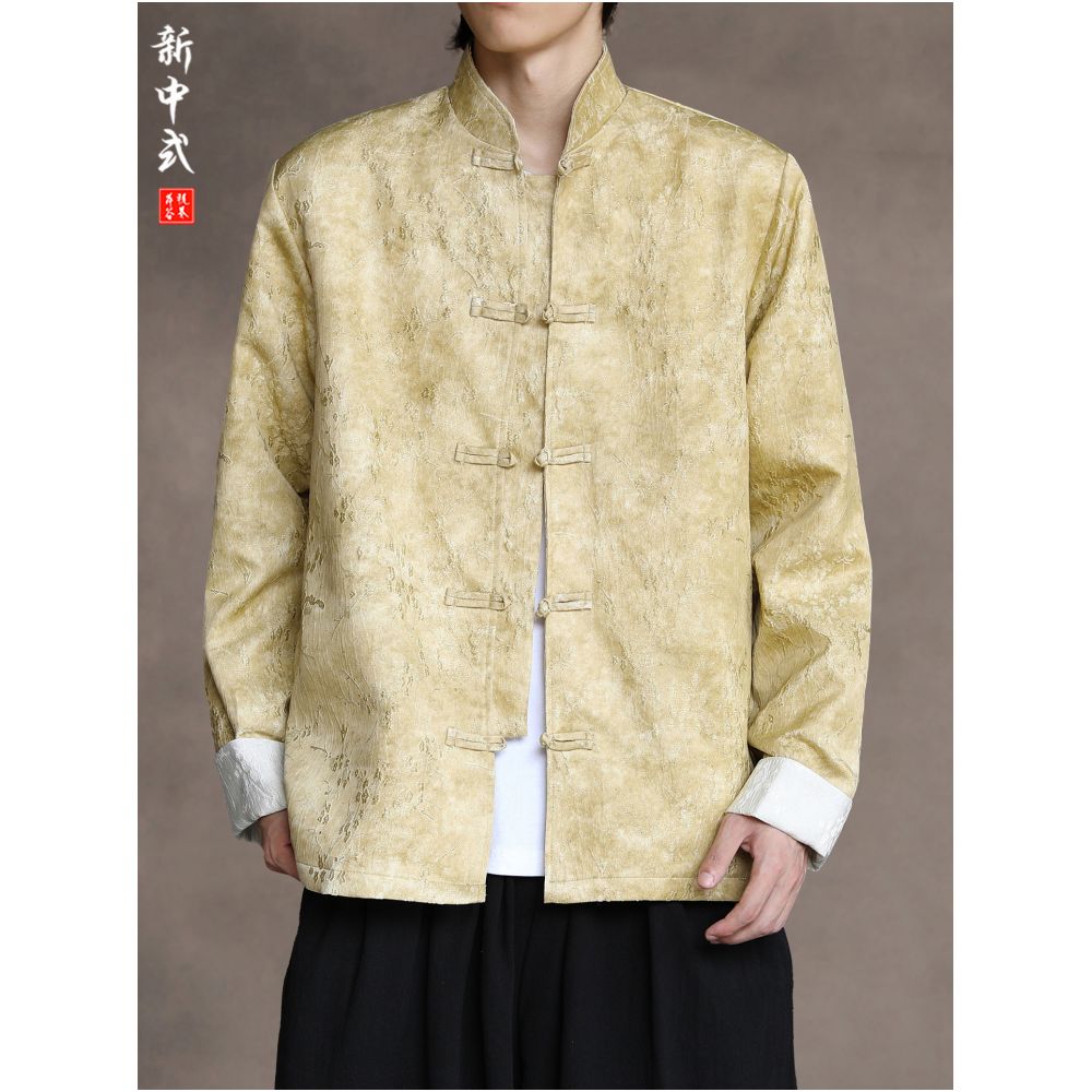 New Chinese style retro style dark patterned jacquard Tang suit jacket for young people buttoned Zhongshan suit jacket ethnic style top image 0