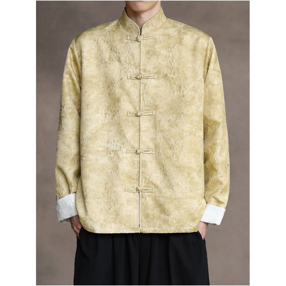 New Chinese style retro style dark patterned jacquard Tang suit jacket for young people buttoned Zhongshan suit jacket ethnic style top image 2