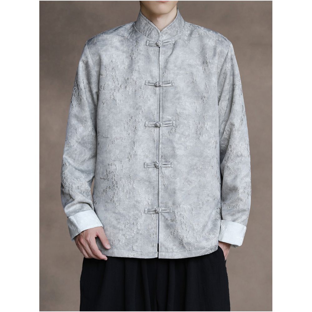 New Chinese style retro style dark patterned jacquard Tang suit jacket for young people buttoned Zhongshan suit jacket ethnic style top image 3