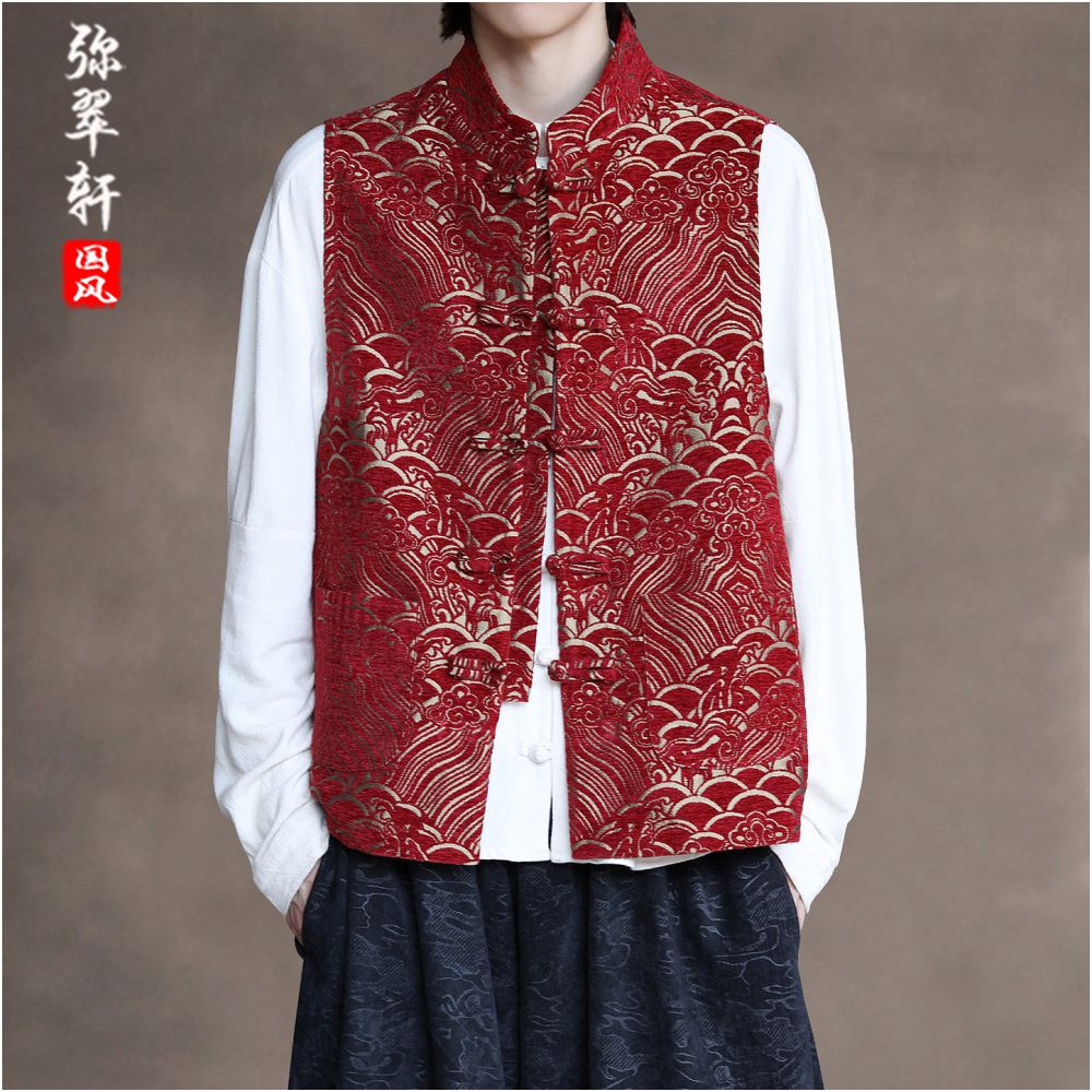 ASAYAHOMME1562 – Oriental Brocade Vest Set 🧧🖤