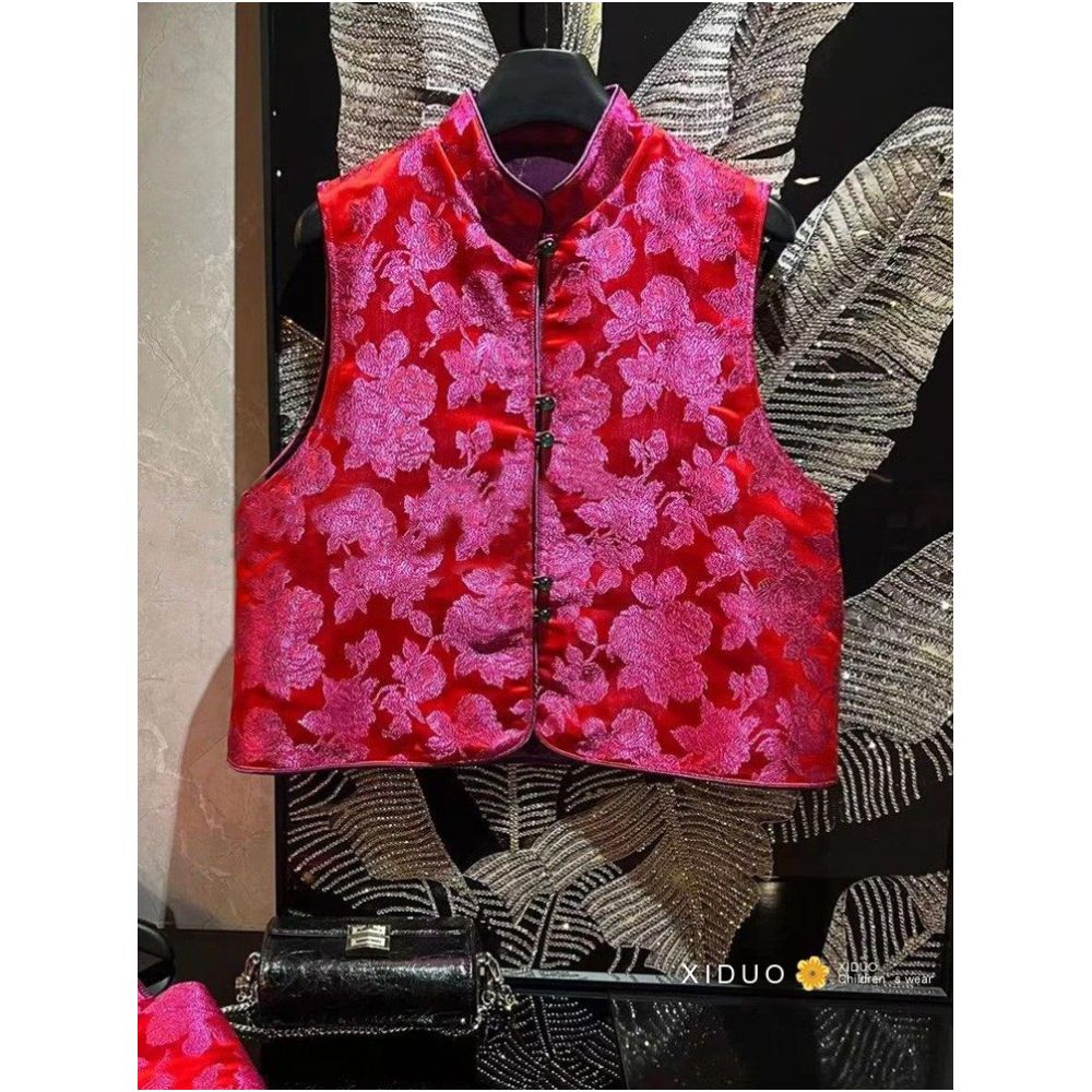 Customized children s clothing for girls autumn and winter new Chinese retro temperament cotton jacquard qipao Tang style qipao vest trendy parent child outfit image 1