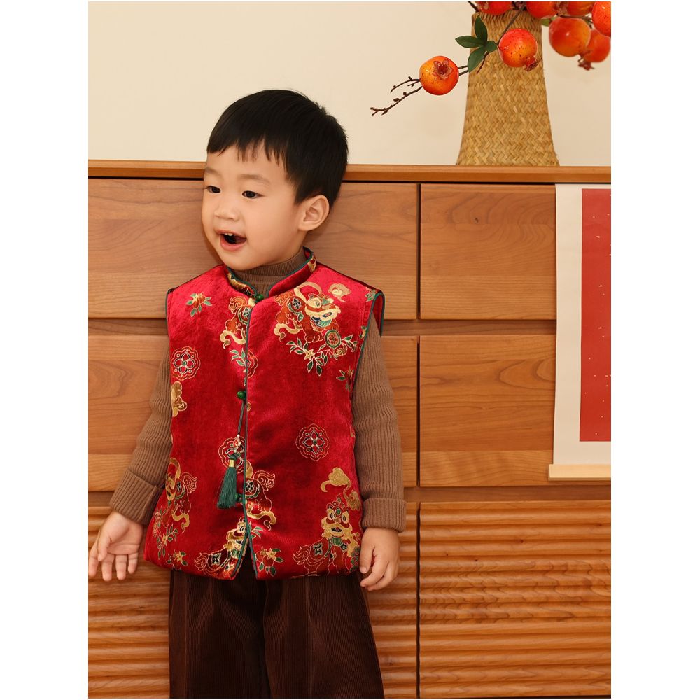 Men s Treasure Year s Eve Dress Awakening Lion 25 Autumn New Style Golden Velvet Soft Pinch Cotton Grab Zhou New Year s Wear Tang Costume Vest image 1