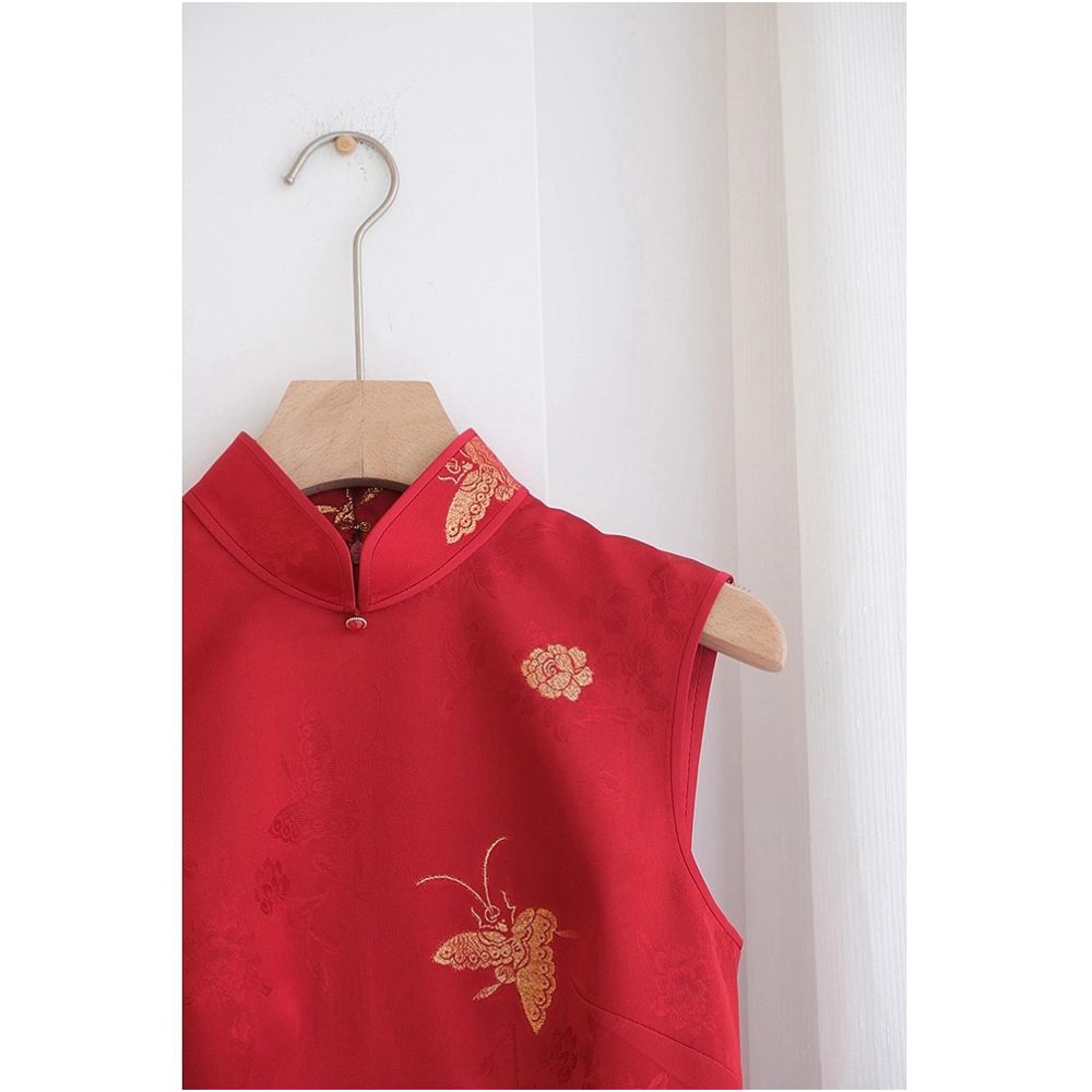 European goods 2025 summer new hot item beautiful new Chinese style improved cheongsam red base dress for children image 3