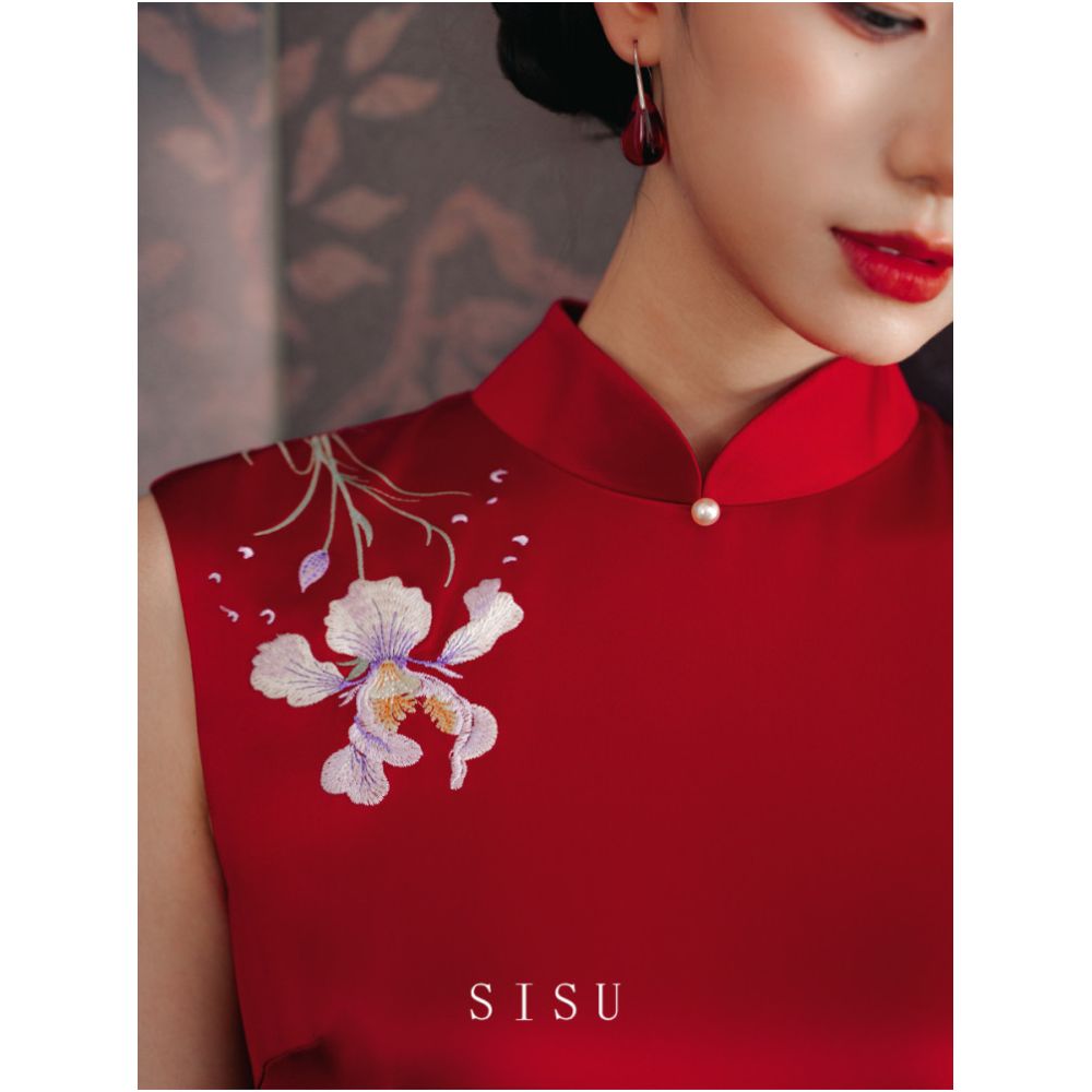 Sisu New Chinese Toast Dress Bridal Wedding Engagement Cheongsam Back Door Embroidered Dress Red Luxury Dress image 1
