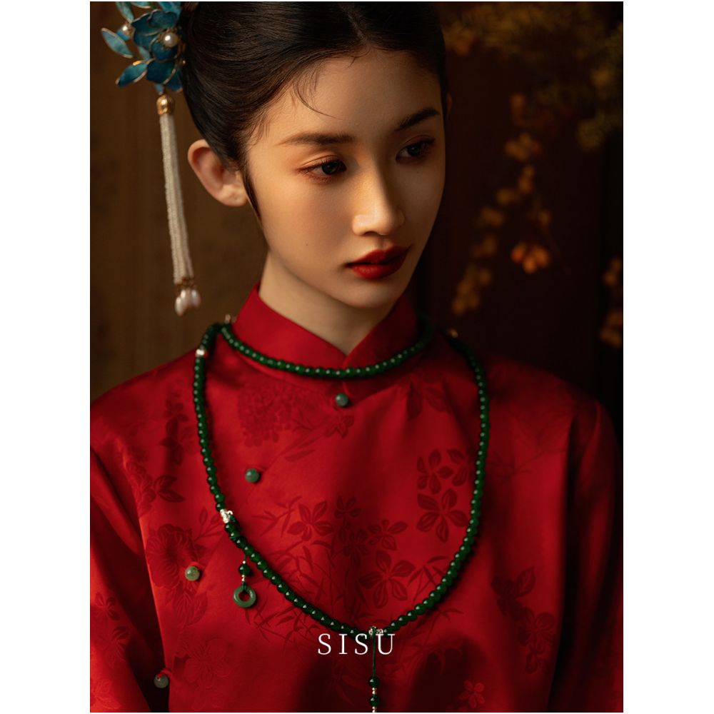 Sisu s new Chinese style toast cheongsam set for wedding engagement long sleeved dress with white and luxurious feel loose back door banquet image 2