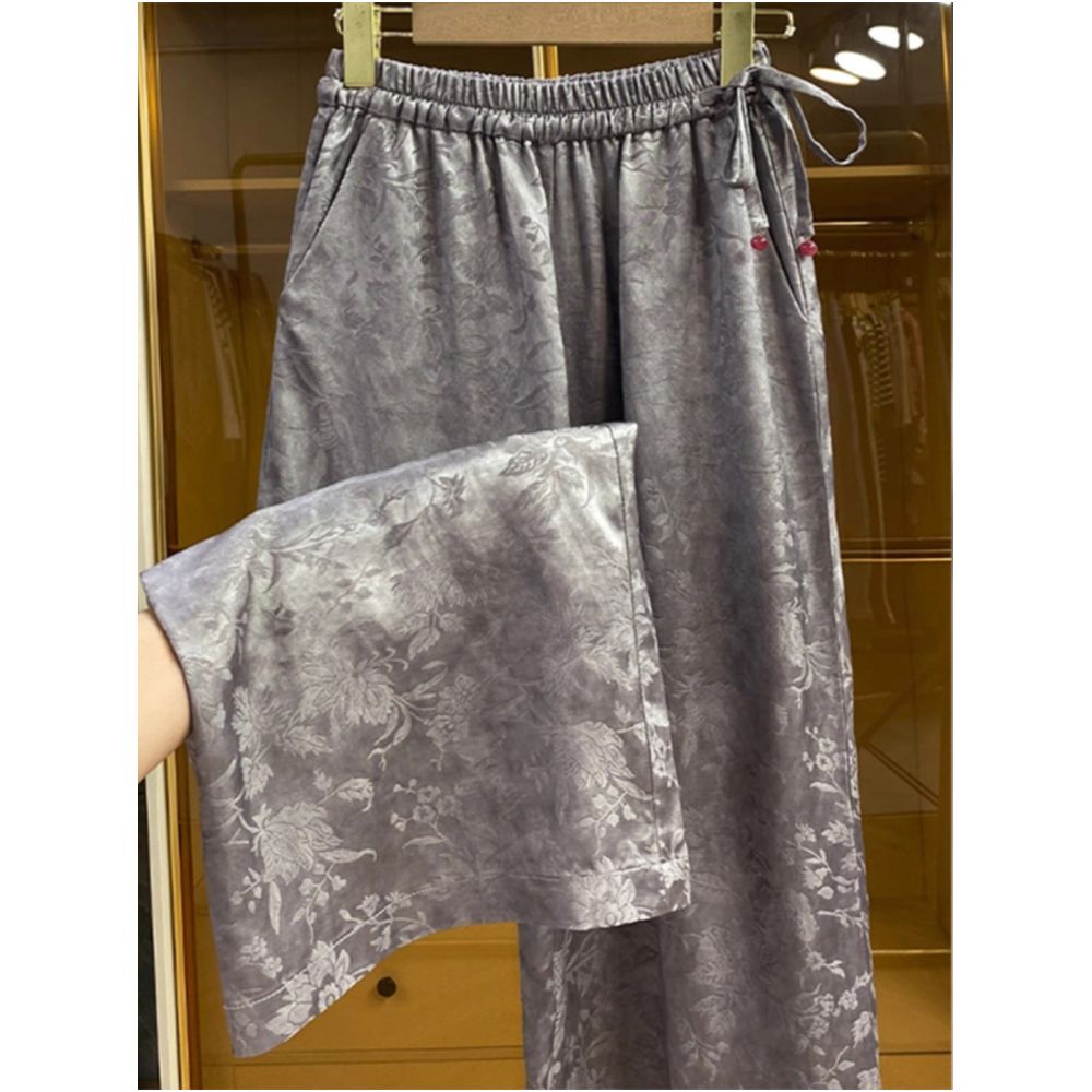 Counter mall withdraws international big brand cut label women s clothing new Chinese style white jacquard wide leg pants straight leg pants image 1