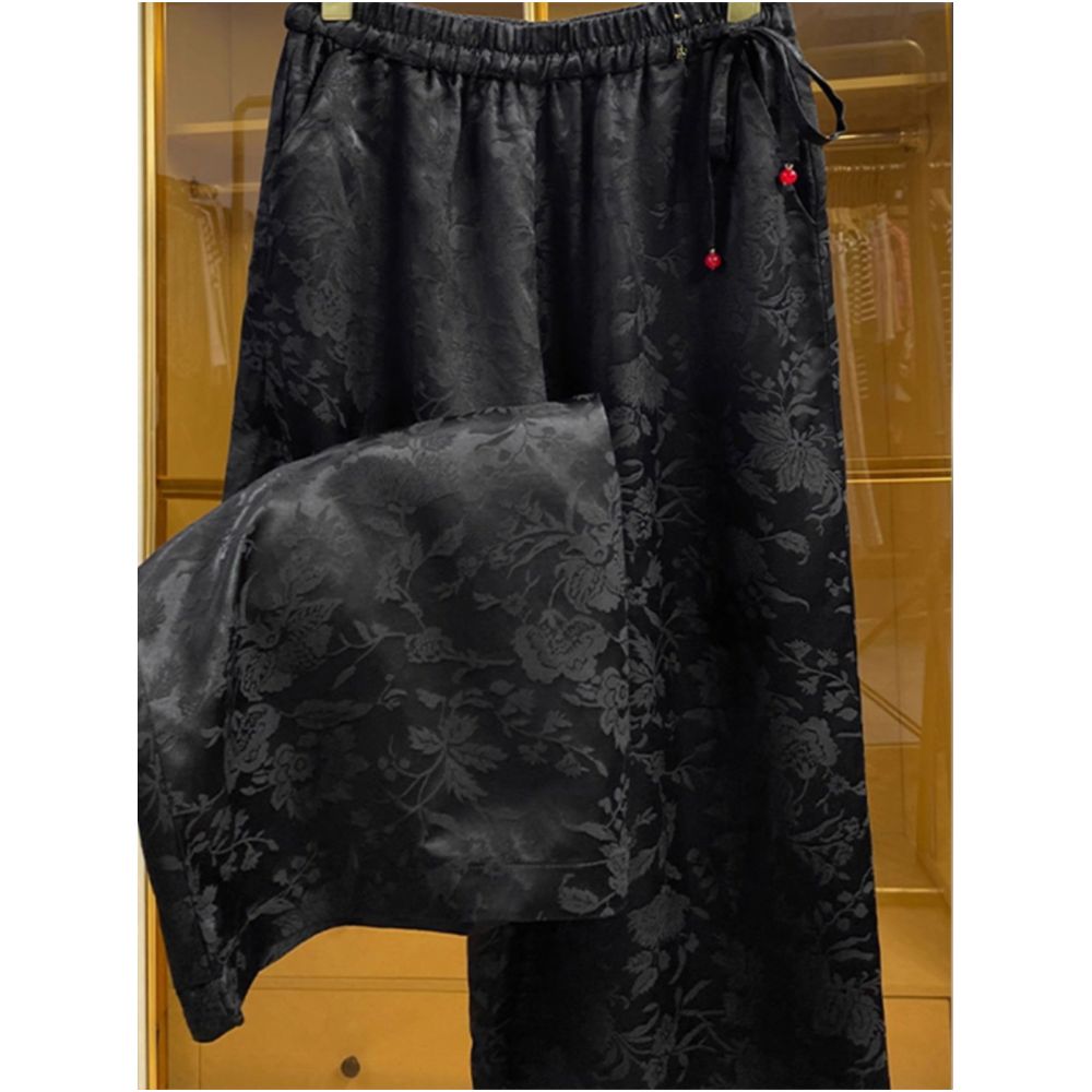 Counter mall withdraws international big brand cut label women s clothing new Chinese style white jacquard wide leg pants straight leg pants image 2
