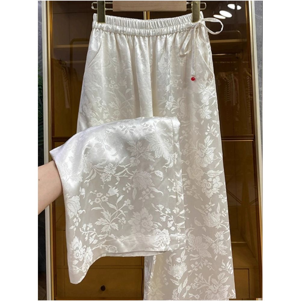 Counter mall withdraws international big brand cut label women s clothing new Chinese style white jacquard wide leg pants straight leg pants image 3