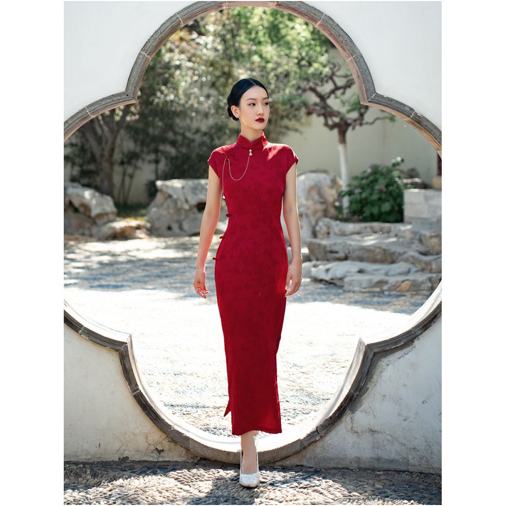 Sisu New Chinese style Improved Cheongsam 2024 New Bridal Engagement Wedding Dress Simple Short sleeved Red Toast Dress image 2