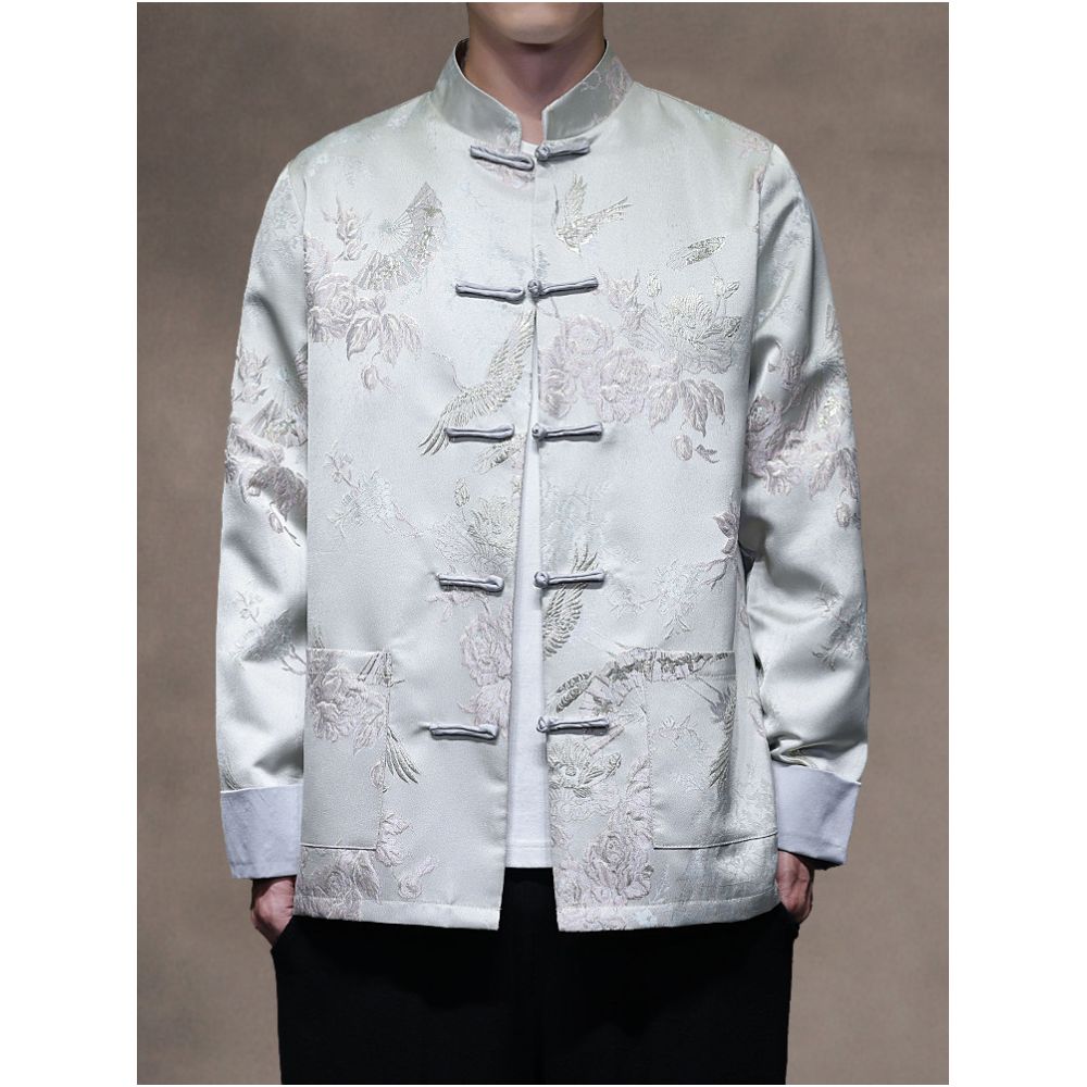 New Chinese style autumn and winter jacquard buttoned Tang suit jacket Chinese style men s loose fit plus plus size Zhongshan suit jacket Hanfu image 1