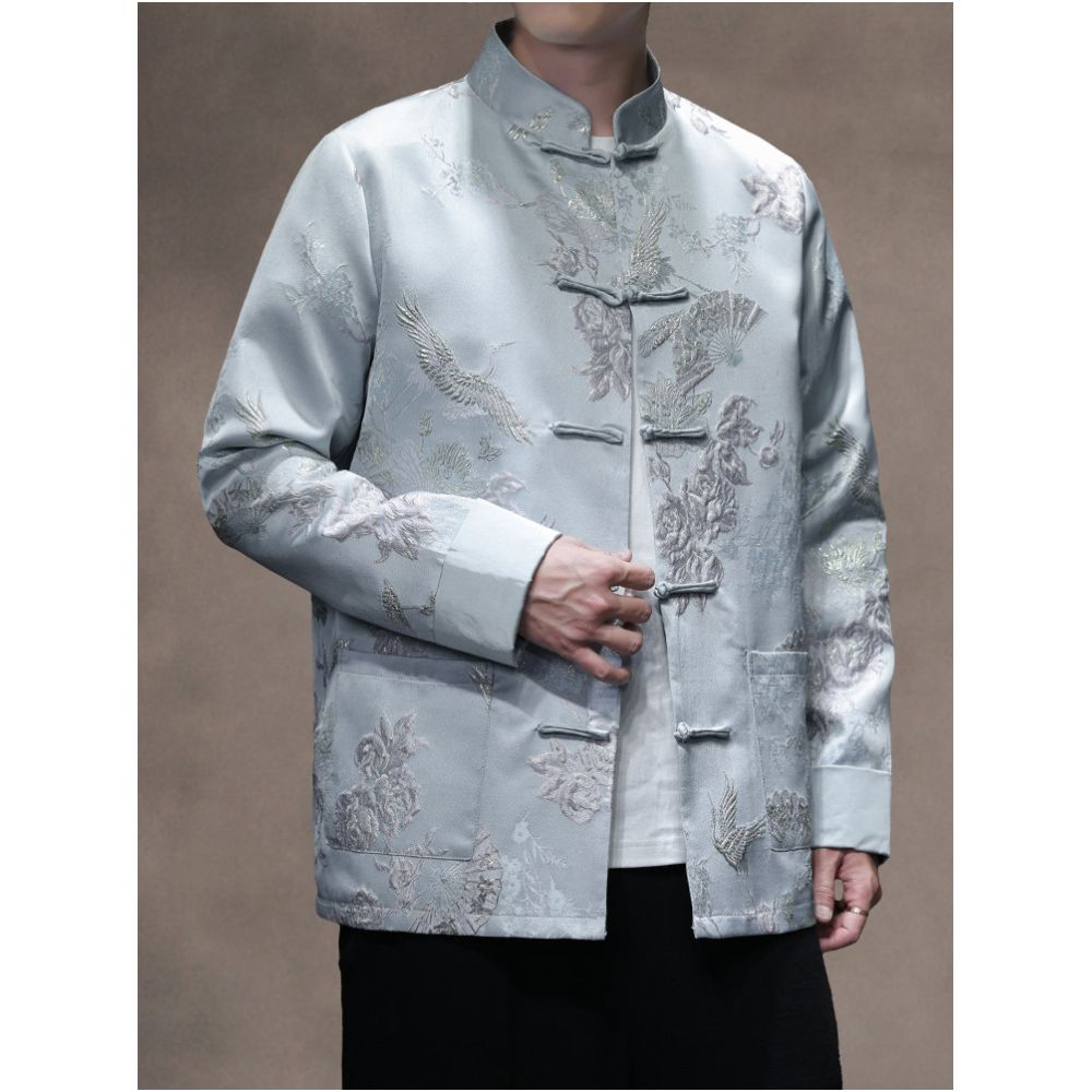 New Chinese style autumn and winter jacquard buttoned Tang suit jacket Chinese style men s loose fit plus plus size Zhongshan suit jacket Hanfu image 2