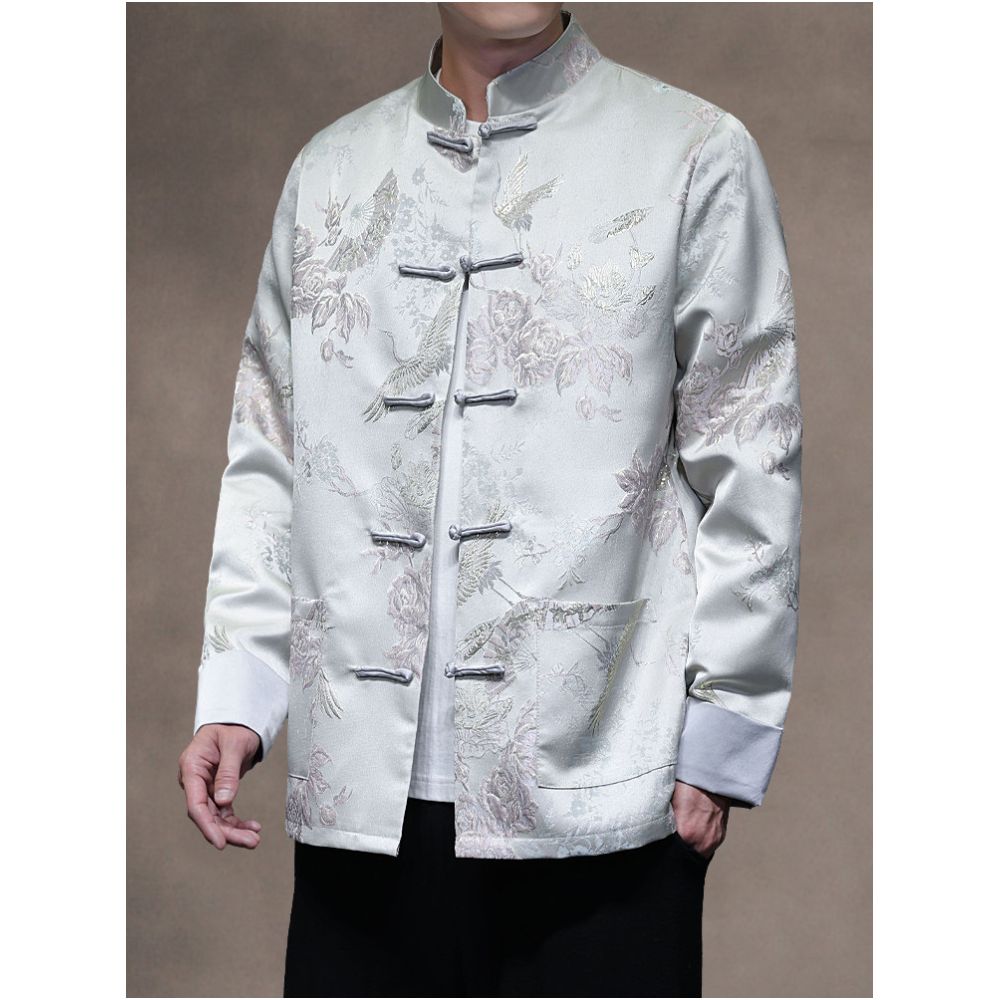 New Chinese style autumn and winter jacquard buttoned Tang suit jacket Chinese style men s loose fit plus plus size Zhongshan suit jacket Hanfu image 3
