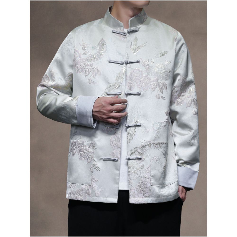 New Chinese style autumn and winter jacquard buttoned Tang suit jacket Chinese style men s loose fit plus plus size Zhongshan suit jacket Hanfu image 4