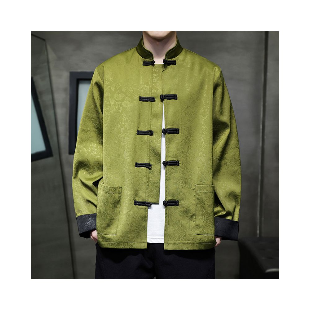 Spring and Autumn style dark patterned jacquard casual jacket new Chinese retro buckle Tang style jacket stand collar versatile tea suit Hanfu image 0