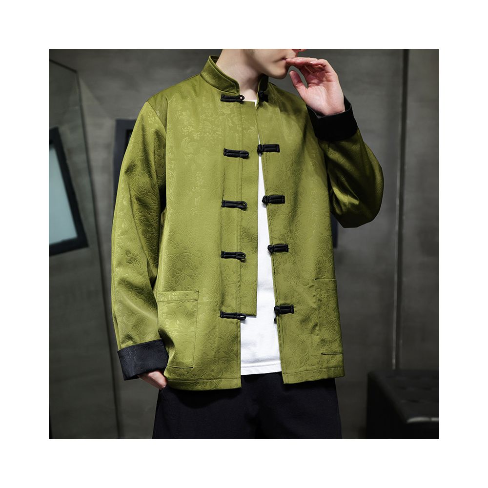 Spring and Autumn style dark patterned jacquard casual jacket new Chinese retro buckle Tang style jacket stand collar versatile tea suit Hanfu image 2