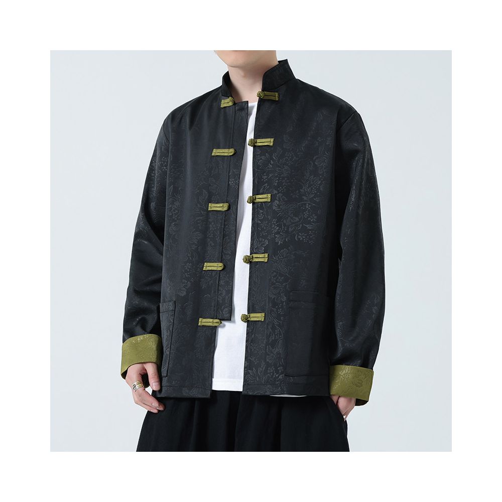 Spring and Autumn style dark patterned jacquard casual jacket new Chinese retro buckle Tang style jacket stand collar versatile tea suit Hanfu image 3