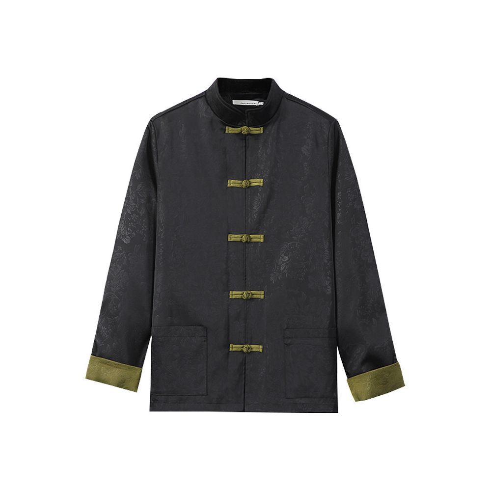 Spring and Autumn style dark patterned jacquard casual jacket new Chinese retro buckle Tang style jacket stand collar versatile tea suit Hanfu image 4