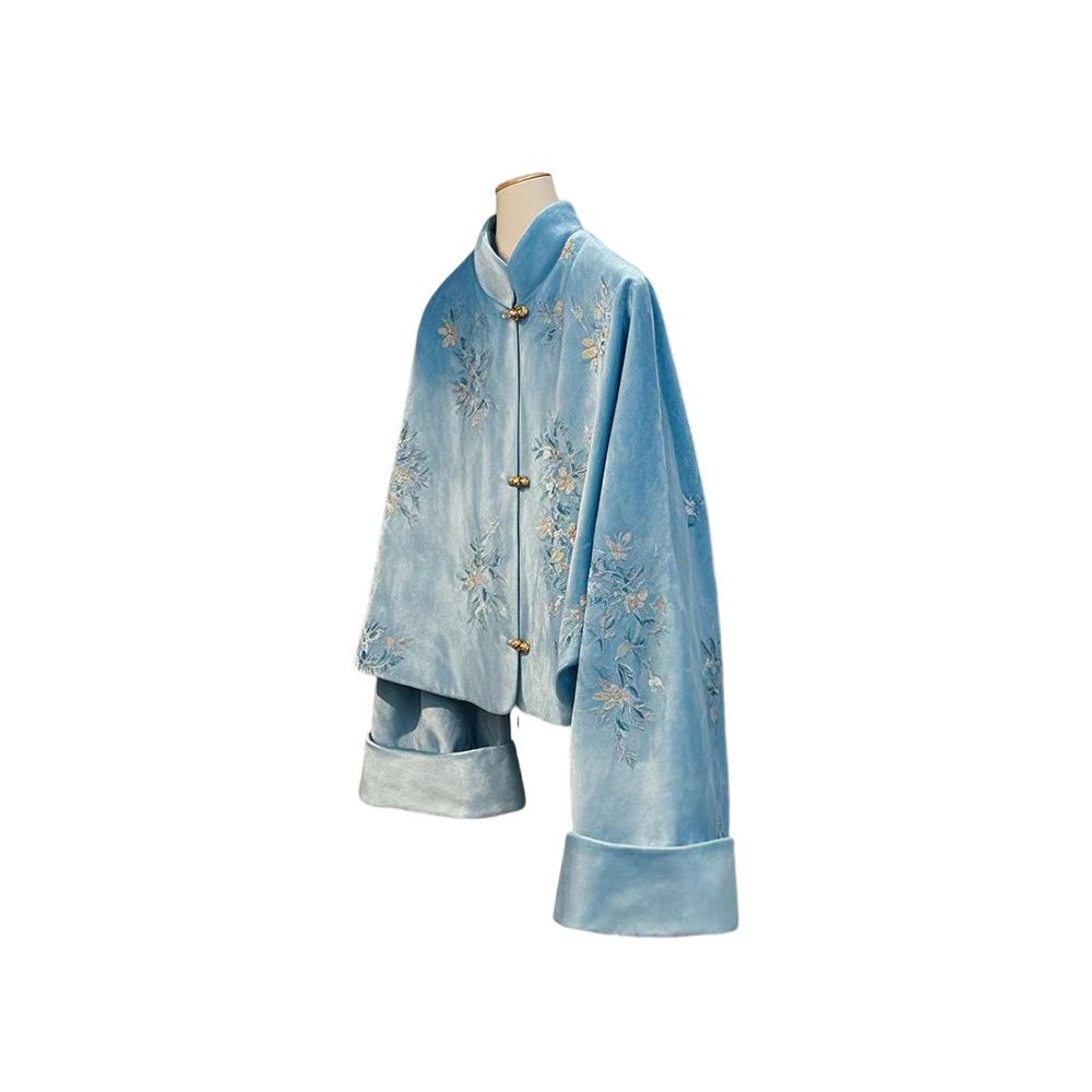 Spot new Chinese style and Western style embroidered velvet jacket for women in autumn 2025 new buckle Tang style top image 4