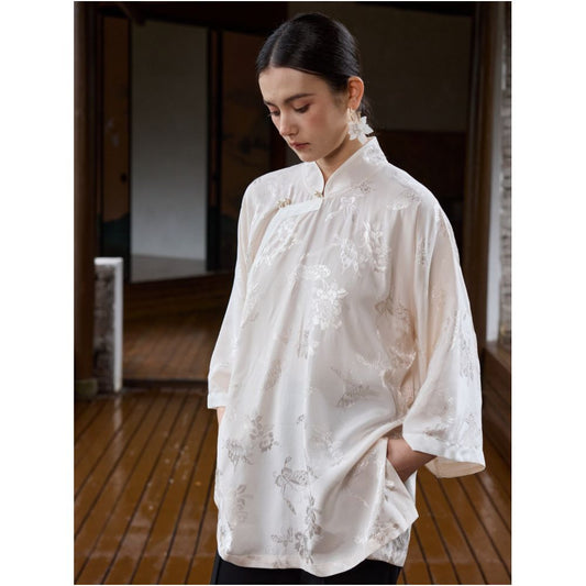 ASAYA5611 – Ivory Poetic Mandarin Top 🌿🤍