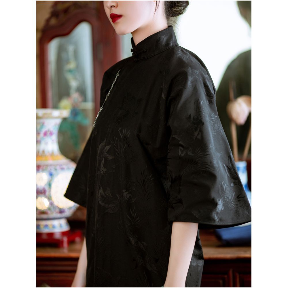 Listening to the Rain Through the Idle Window One City Wind Spring Summer Autumn Chinese Republican Style Retro Seven Sleeve One Piece Ancient Style Cheongsam image 0