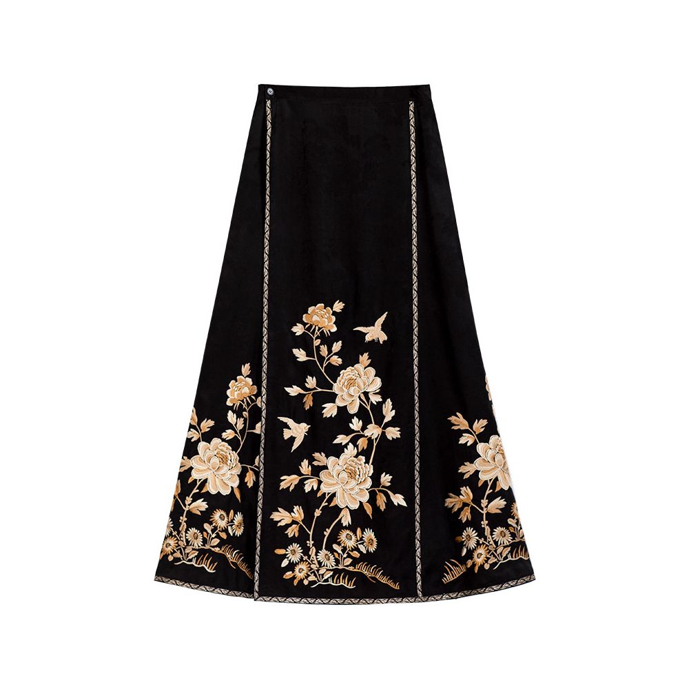 ASAYA5634 – Imperial Bloom Silk Skirt 🖤🌼
