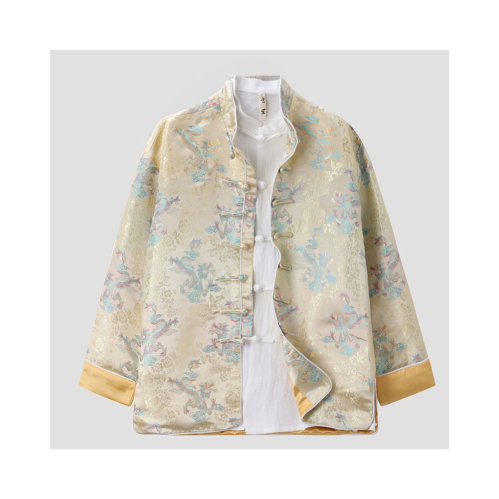 Spring and autumn Tang style men s Chinese style stand collar loose colorful auspicious dragon jacquard coat men s China Chic retro modified top image 0