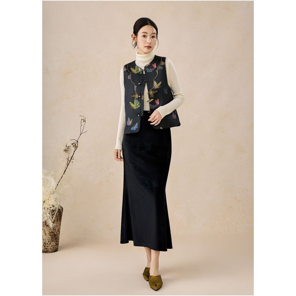 SHIBAI White Original Satin New Chinese Spring and Autumn New Style Weaving Brocade Jacquard Black National Style Pan Buckle Women s Horseclip image 1