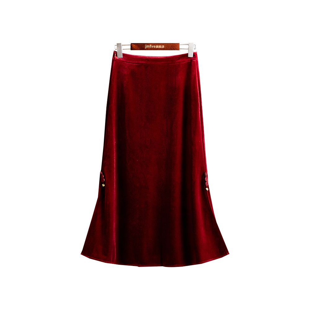 New Chinese style fashionable versatile commuting skirt for women in winter 2025 new Chinese style buckle high waist slimming mid length skirt image 5