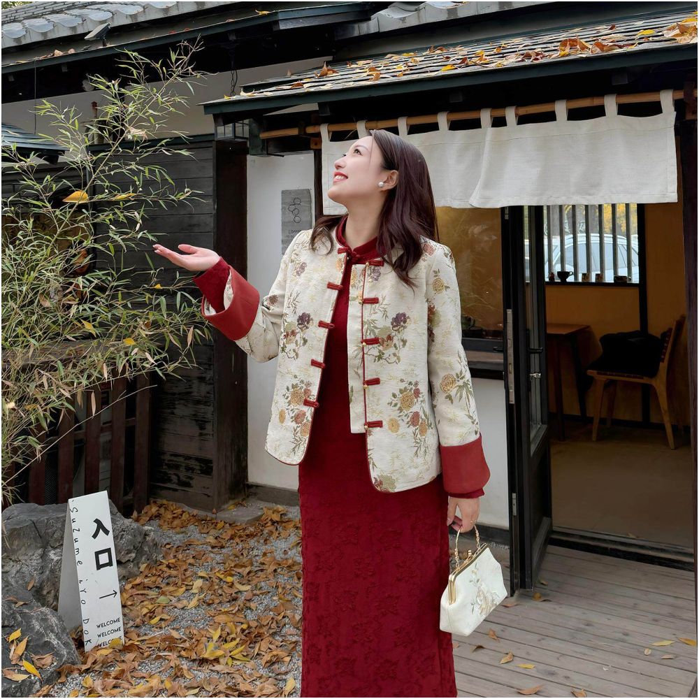 Large size new Chinese jacquard cheongsam dress thick and chubby small fragrance style engagement dress 2024 autumn and winter commuting style image 1