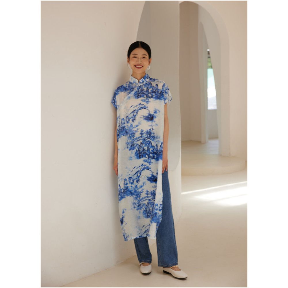 TAORAN New Chinese style Improved Cheongsam Skirt Summer Retro Chinese Style Young Style Ink Painting Dress Zen Tea Dress for Women image 2