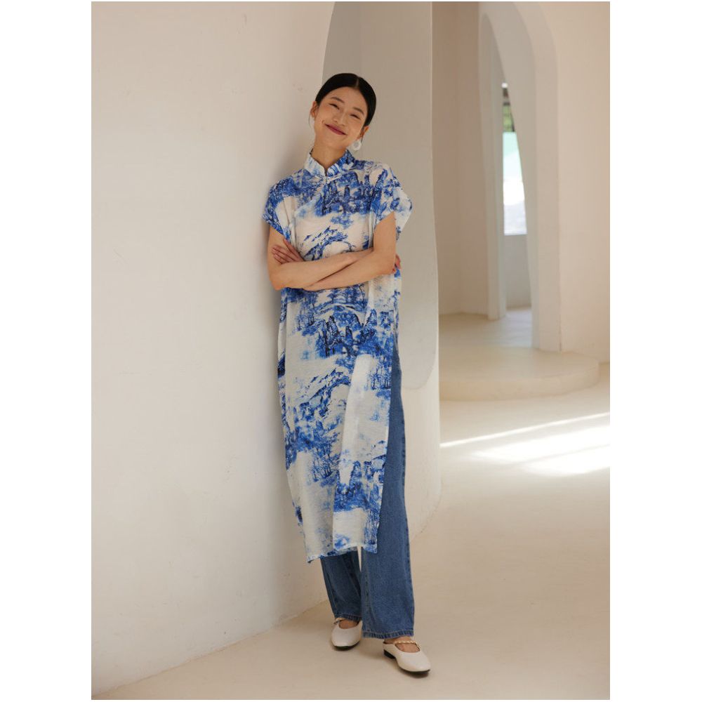 TAORAN New Chinese style Improved Cheongsam Skirt Summer Retro Chinese Style Young Style Ink Painting Dress Zen Tea Dress for Women image 3