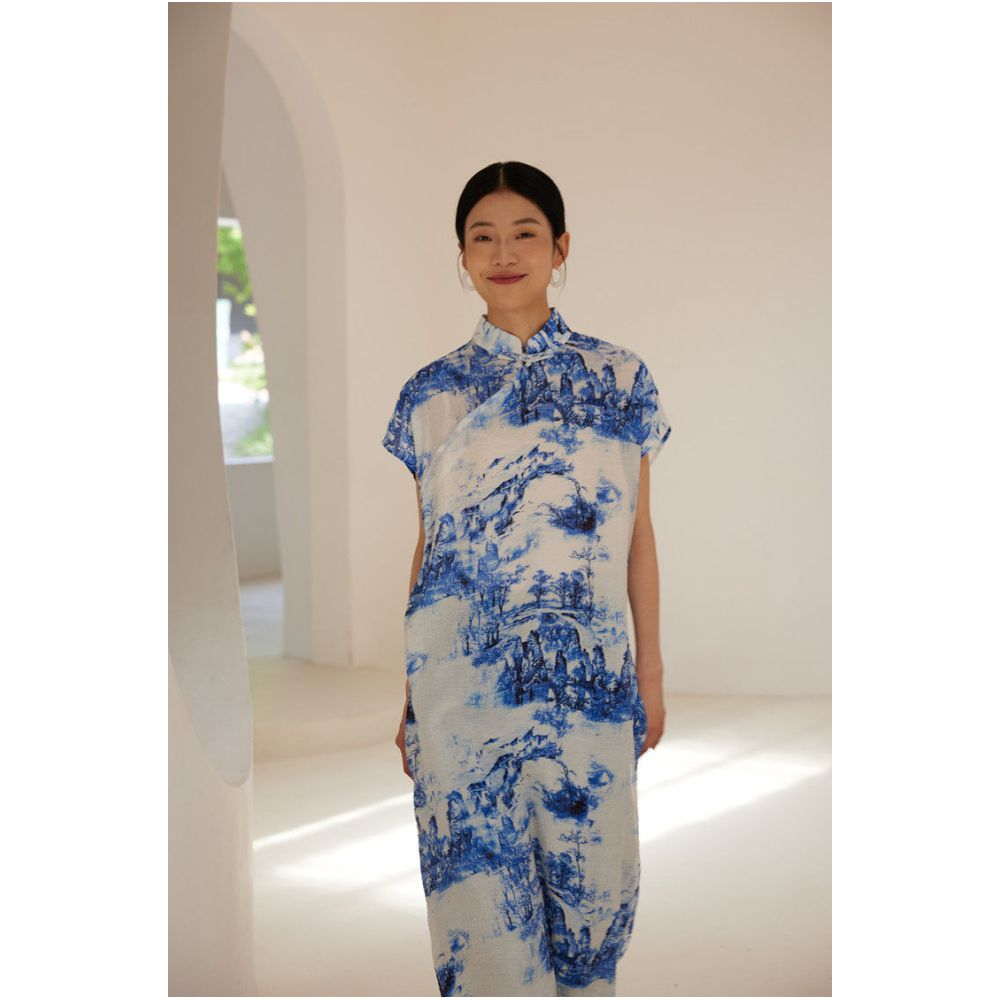 TAORAN New Chinese style Improved Cheongsam Skirt Summer Retro Chinese Style Young Style Ink Painting Dress Zen Tea Dress for Women image 4