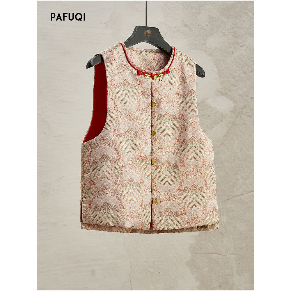 Improved high end new Chinese style light Chinese style women s clothing heavy jacquard layered red vest vest vest vest New Year s battle robe jacket image 0