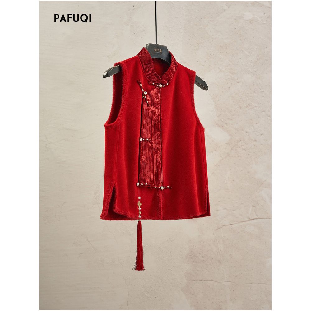 New Chinese style stand up collar tassel vest perfect for layering as an outer layer 2026 autumn new women s clothing image 0