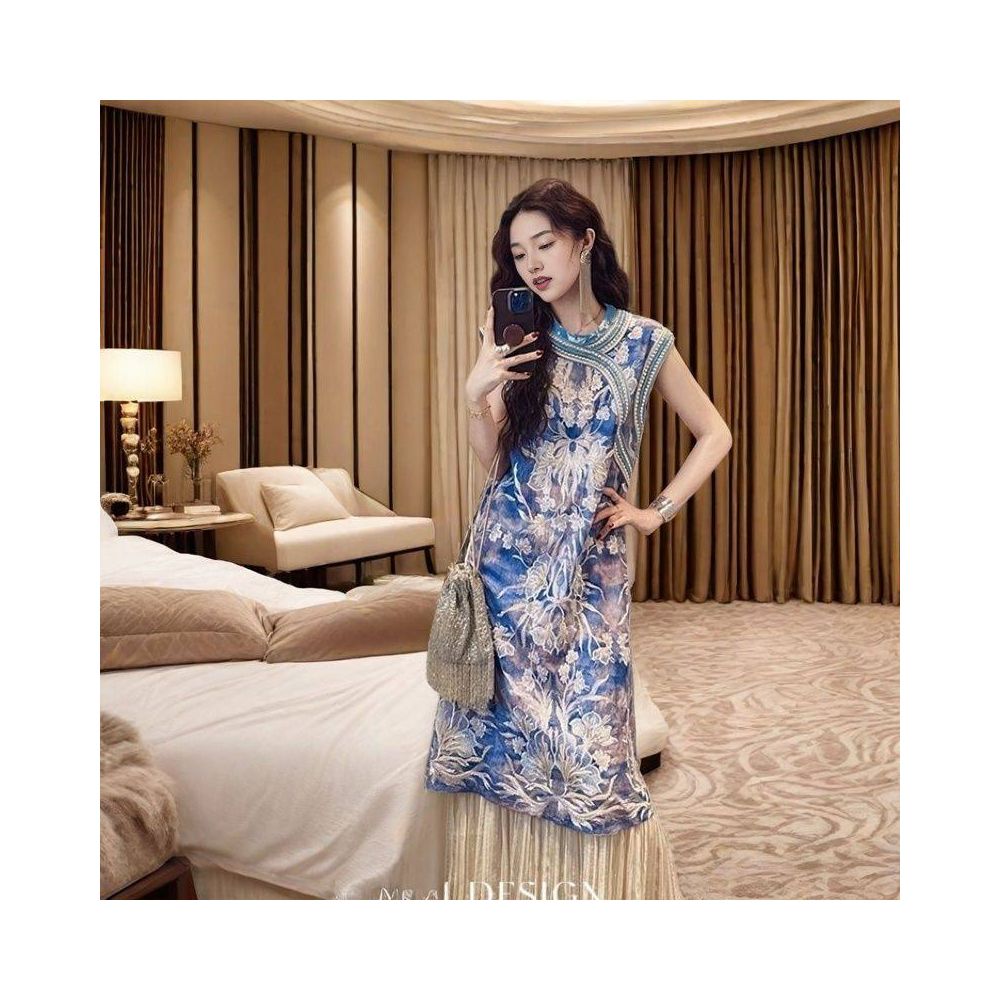 ASAYA5708 – Oriental Bloom Sleeveless Dress 🌸✨