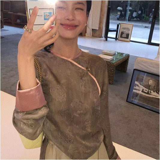 ASAYA5714 – Soft Oriental Bloom Top 🌸🤎